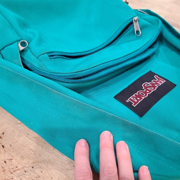 Old School JanSport Teal and Brown Leather Backpack - Picture 10 of 16